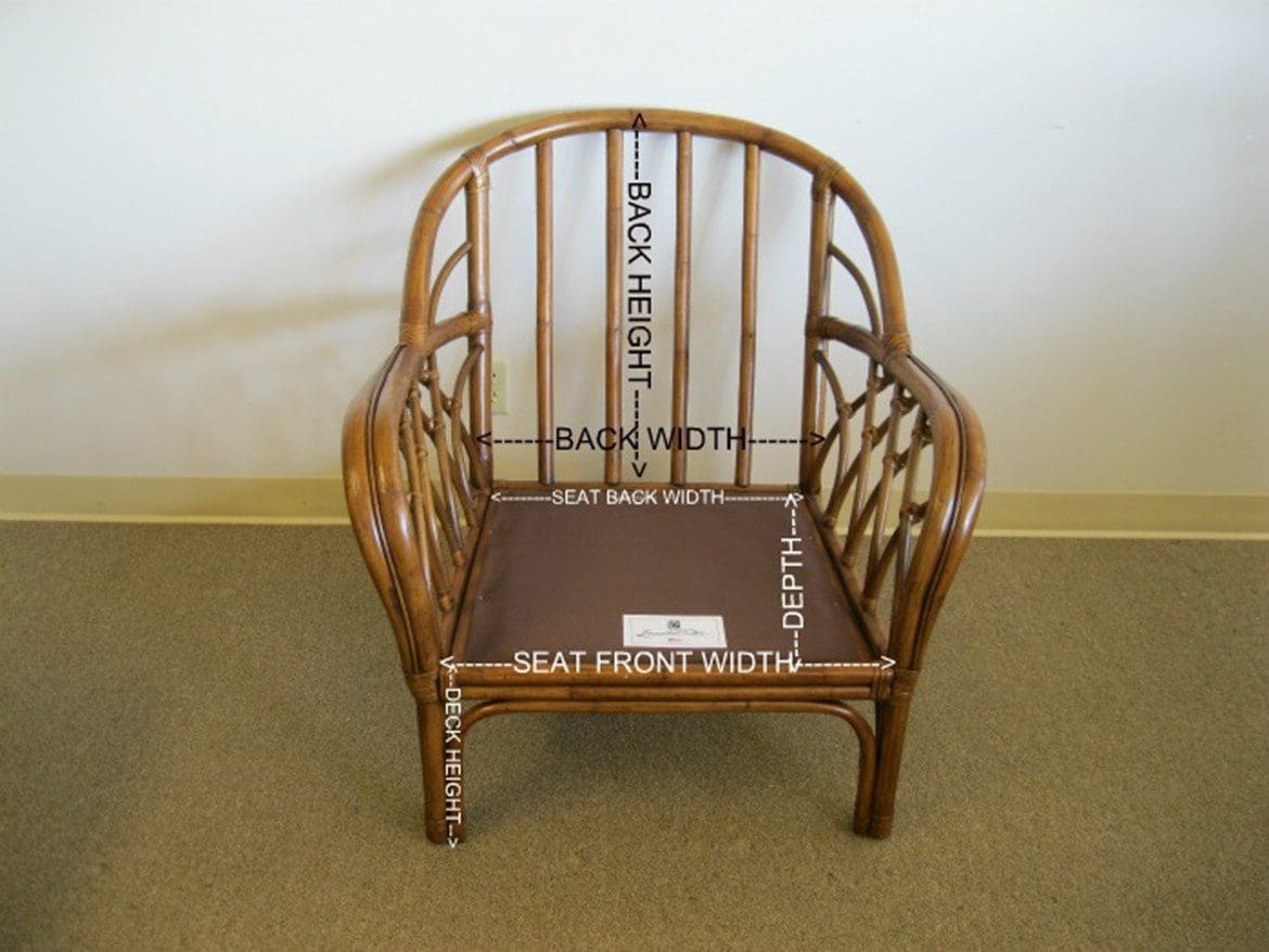 A chair with text over it, demonstrating how to measure for custom cushions properly.