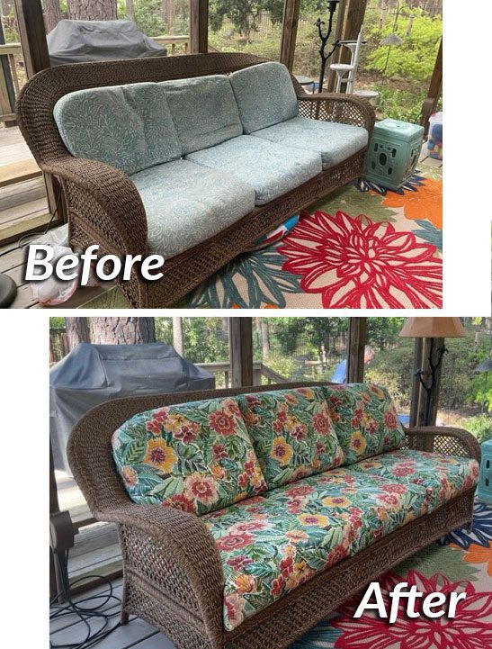 Before and after photos of cushions.